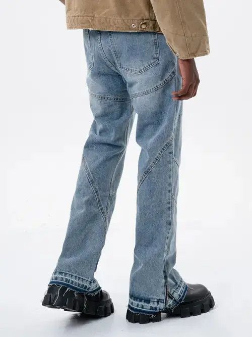 Jean zipper patchwork faded damaged flared jeans Size US 32 / EU 48 - 4 Thumbnail