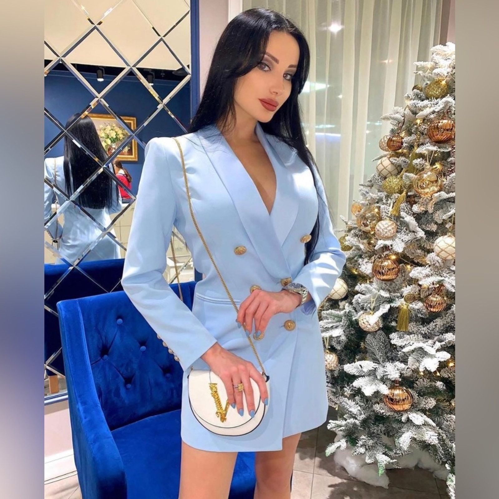 Other Stylish Light Blue Blazer Dress size S Size S / US 4 / IT 40 - 2 Thumbnail