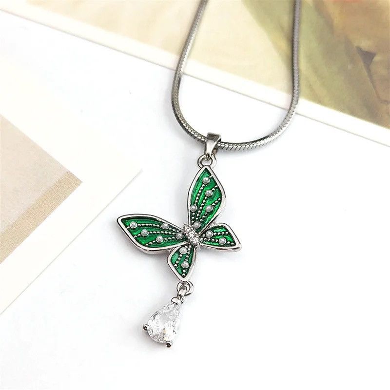 Jewelry Butterfly Water Drop Copper Pendant Necklace Size ONE SIZE - 2 Thumbnail
