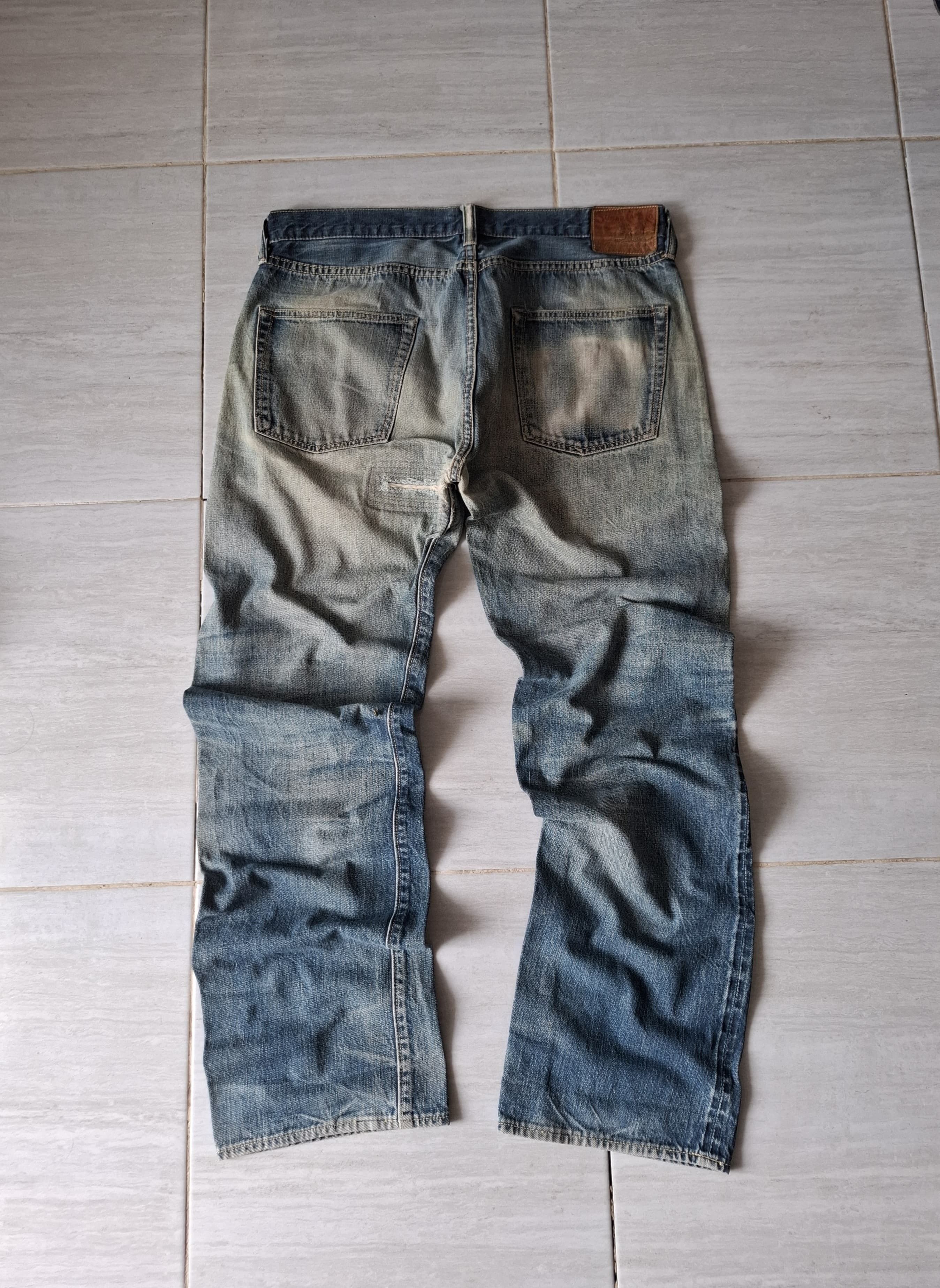 Distressed sugarcane denim selvedge