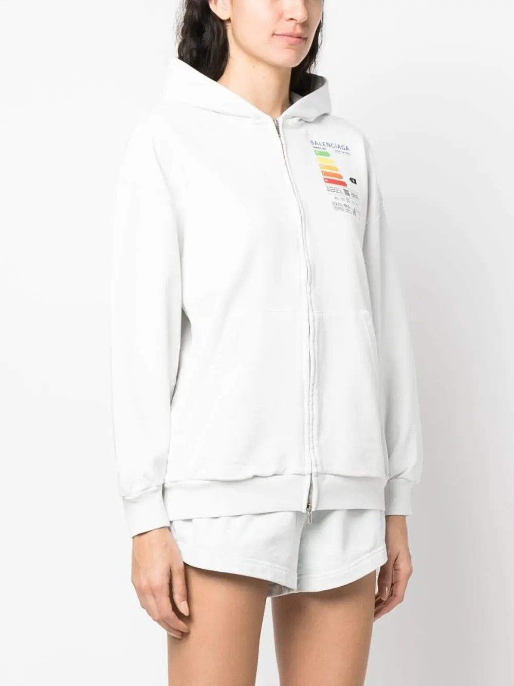 Balenciaga o1bcso1str0625 Energy Label Zip-Up Hoodie Small Fit in White Size XL / US 12-14 / IT 48-50 - 3 Thumbnail