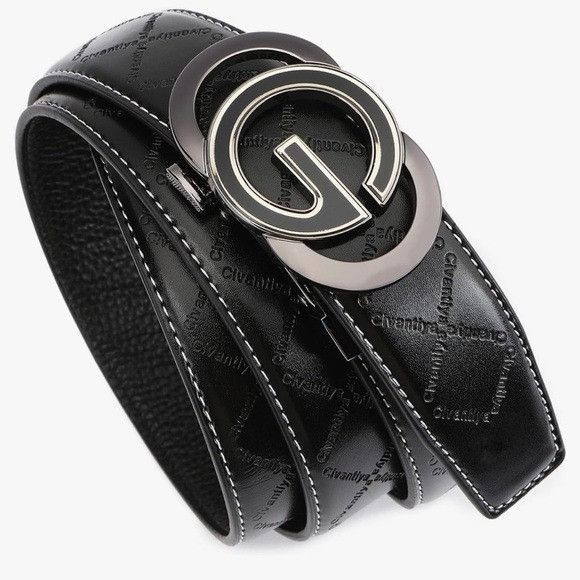 Other Men’s Black Leather Belt with Adjustable Ratchet Buckle Size ONE SIZE - 2 Thumbnail