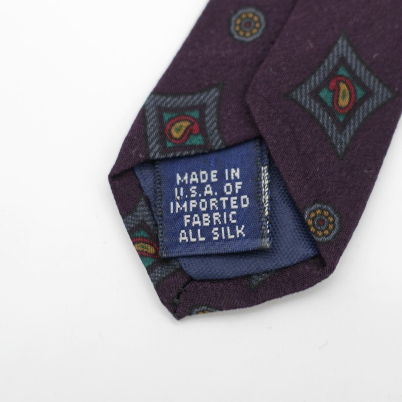 Designer Damon Purple Geometric Paisley Print Short Silk Tie Size ONE SIZE - 4 Thumbnail