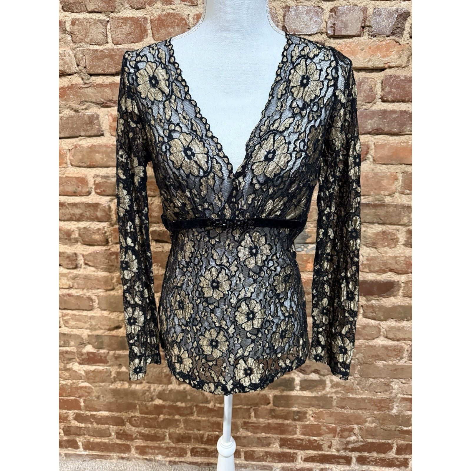 Other Lace Top Sz L Floral Empire Jewel Velvet Band Goth Fairy LBD Size L / US 10 / IT 46 - 3 Thumbnail