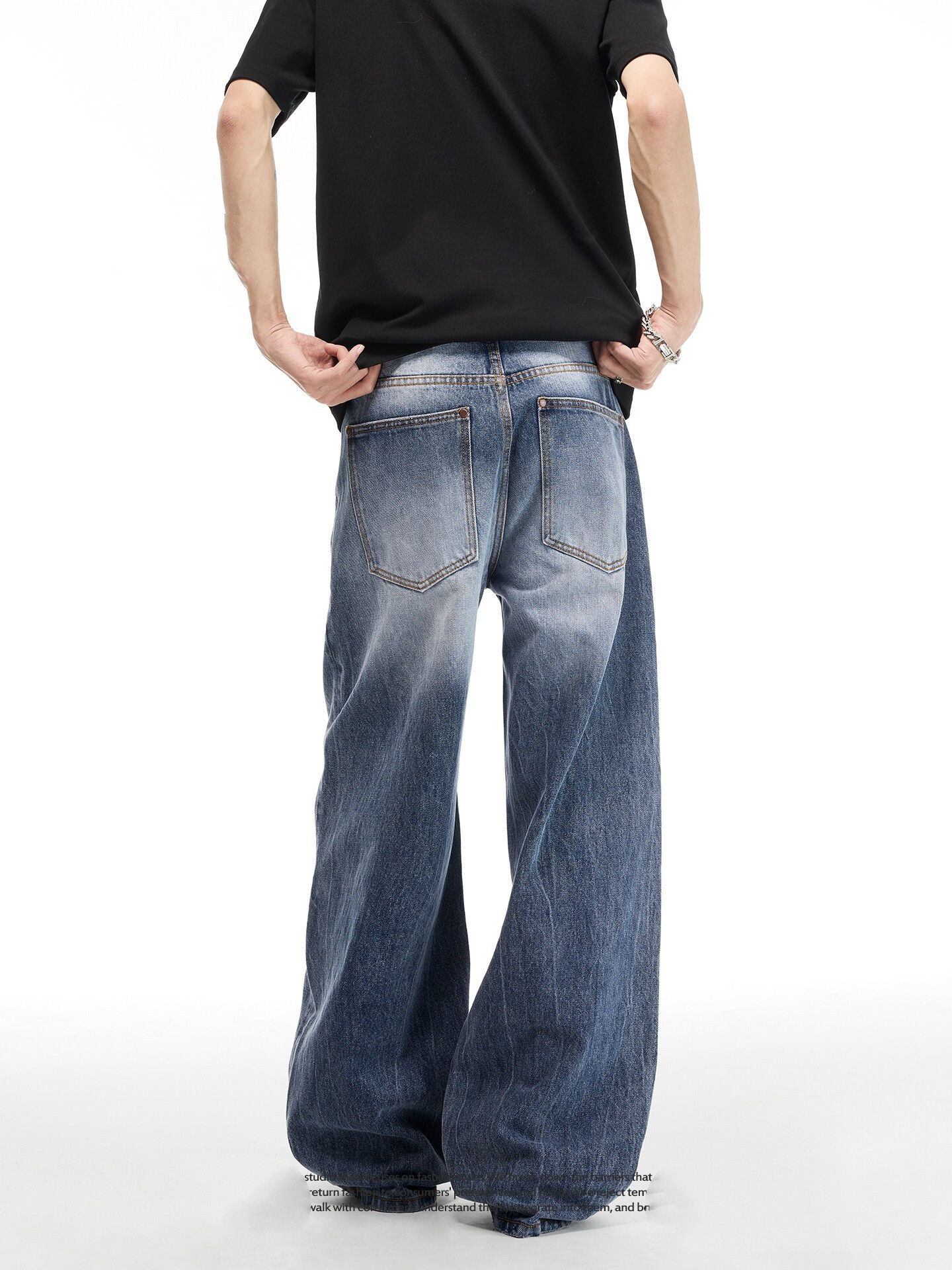 Vintage Retro Straight Distressed Washed Denim Jeans with Whiskering Size US 32 / EU 48 - 5 Thumbnail