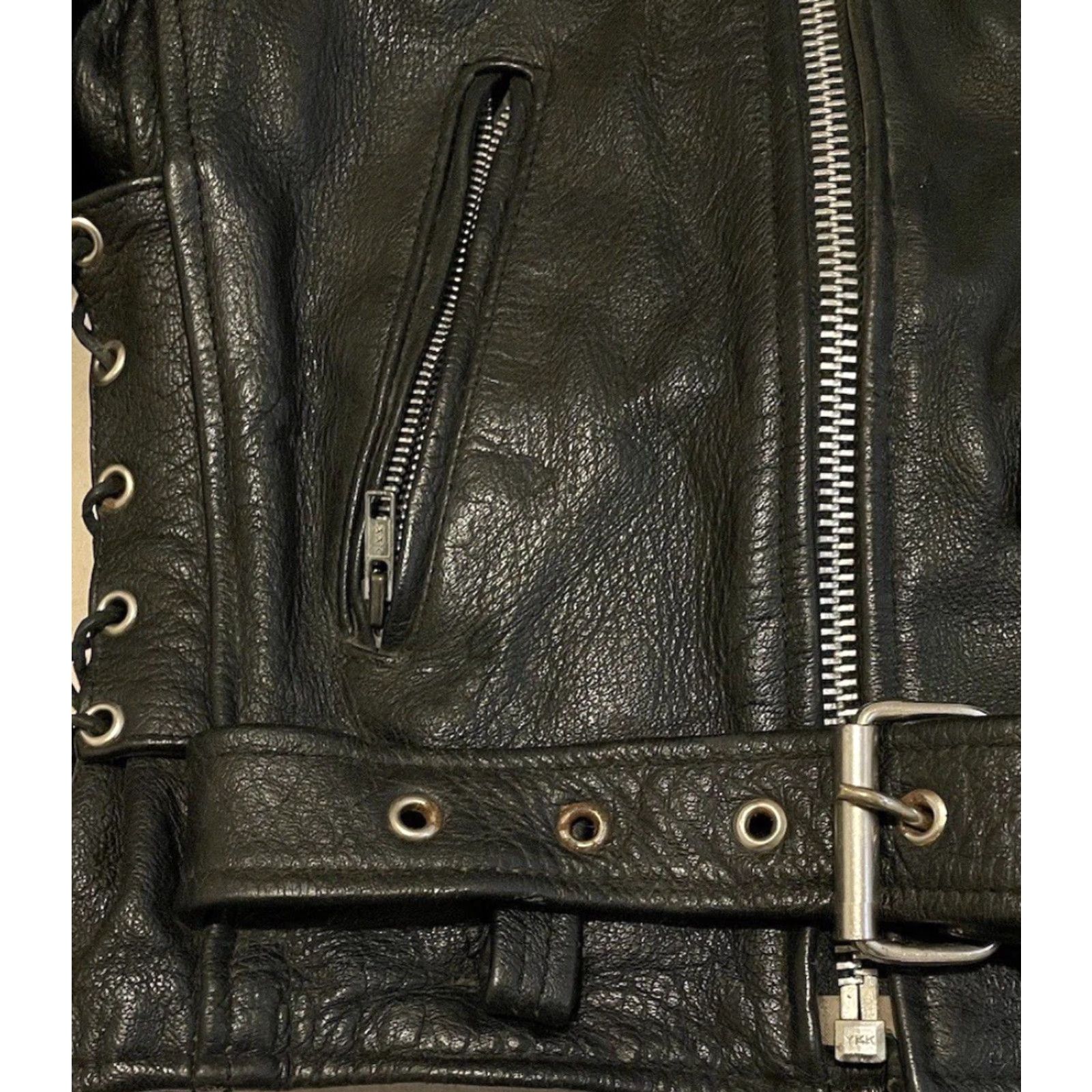 Vintage VINTAGE Cafe Racer Motorcycle Jacket Leather 40 Black Mens Jacket 70s 80s Grunge Rock biker Punk Size US XXS / EU 40 - 5 Thumbnail