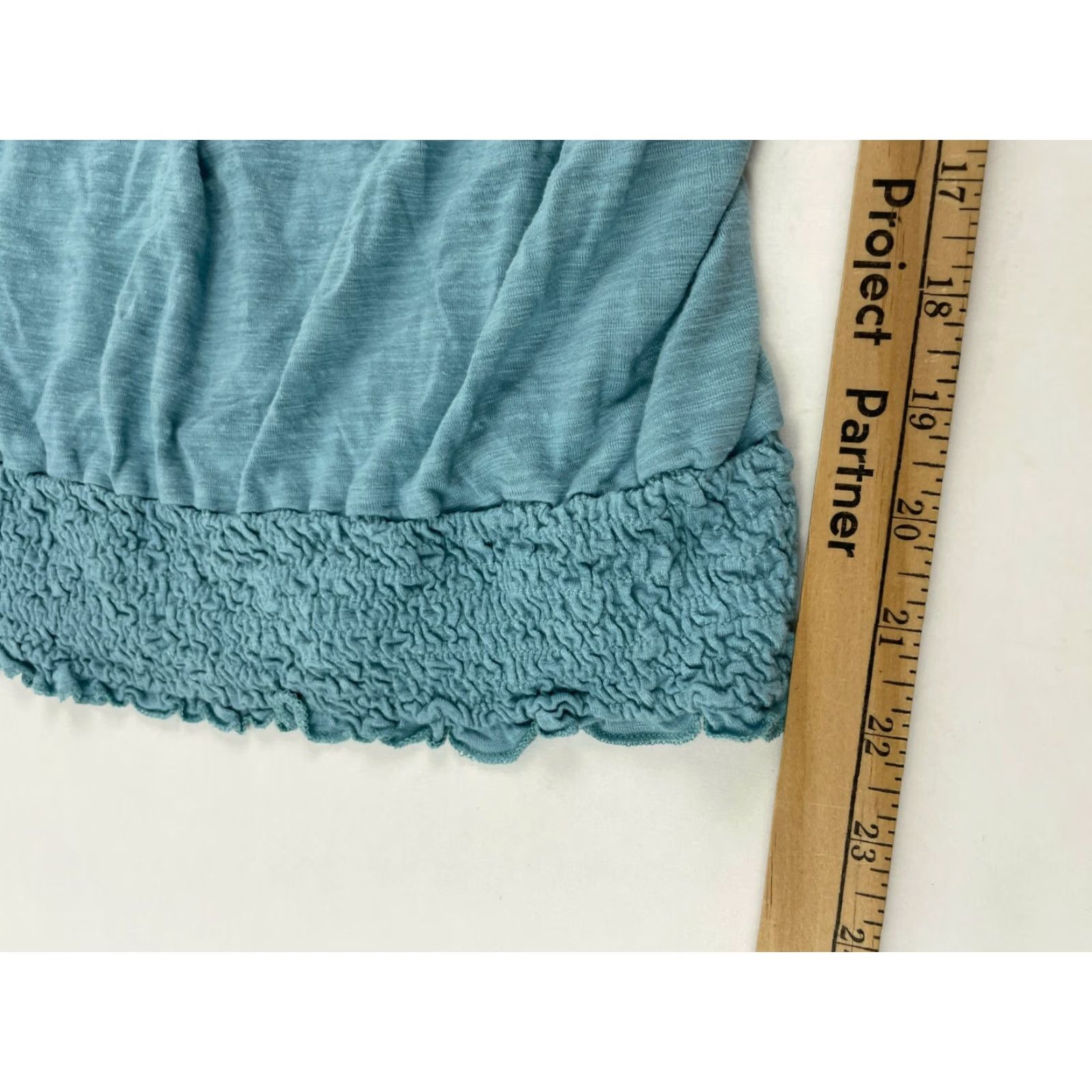 Vintage Maurices Blouse Shirt Women's Medium Blue Cap Sleeve Square Neck & Hem Smocked Modern Casual- Breathable Size M / US 6-8 / IT 42-44 - 6 Thumbnail