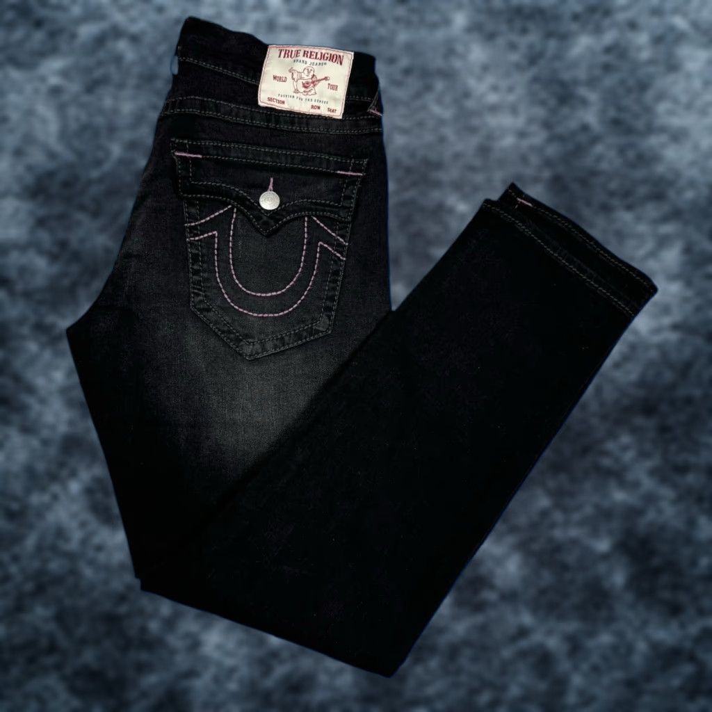 True Religion Jeans Mens 33x32 Geno Big T Flap Relaxed Slim Black