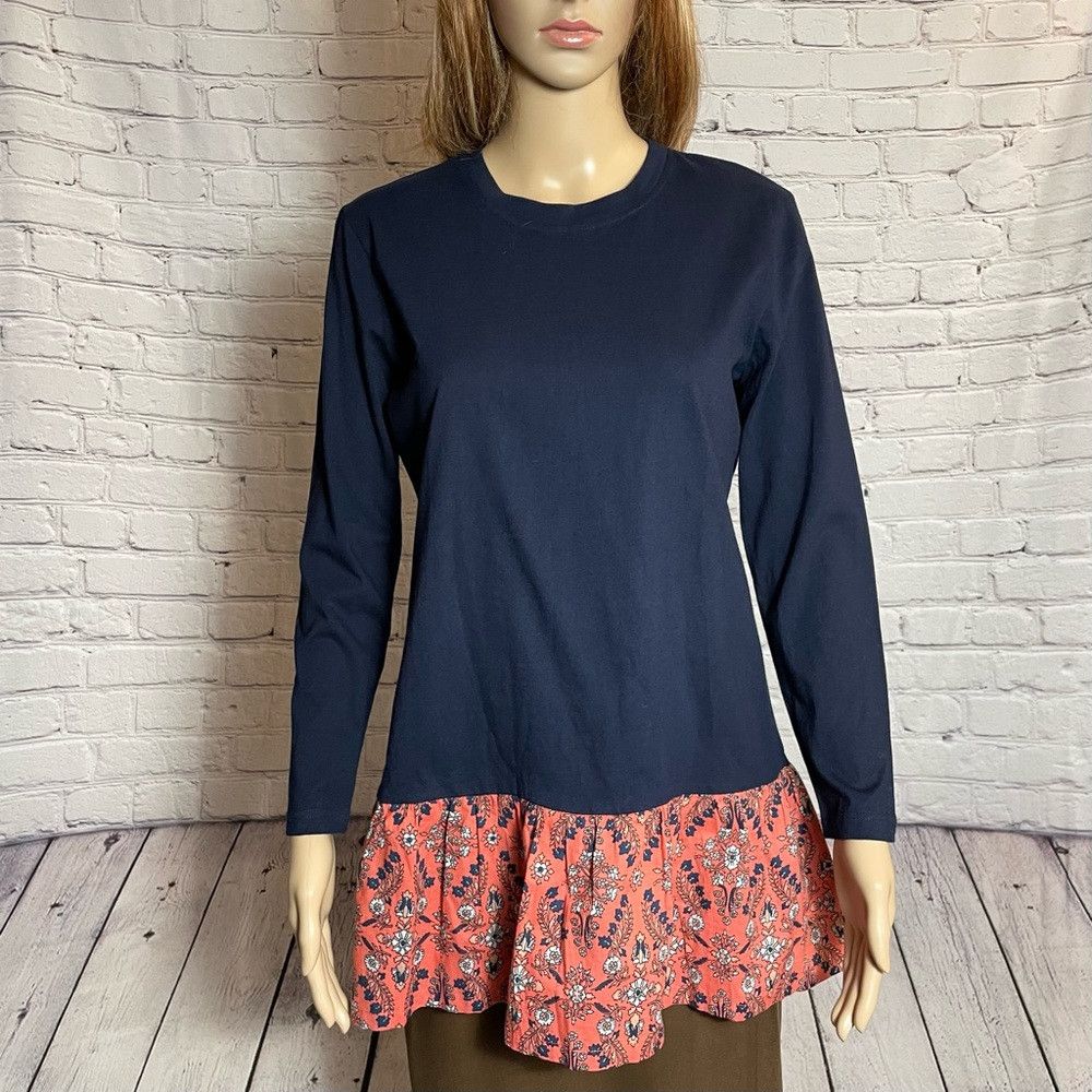 Other NWT New Liza Byrd Blue Cotton Floral Peplum Long Sleeve Tun Size S / US 4 / IT 40 - 1 Thumbnail