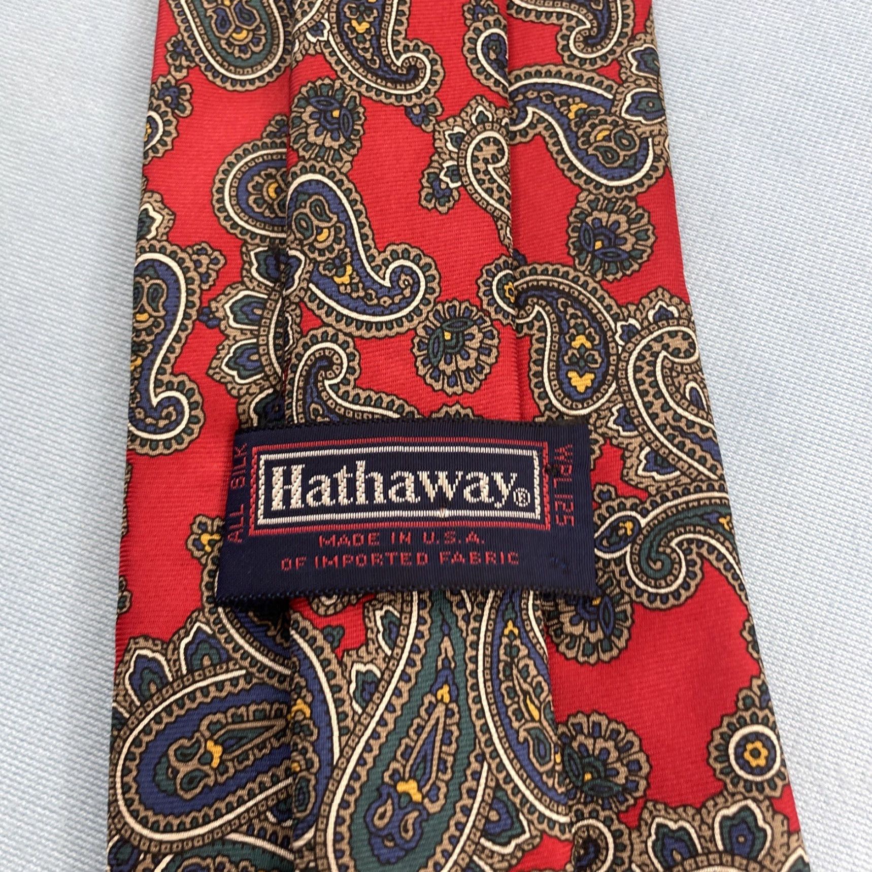 Vintage Hathaway Tie Men vtg 80s Silk Italy Western Double Paisley Red NeckTie 3.5x57 Size ONE SIZE - 6 Thumbnail