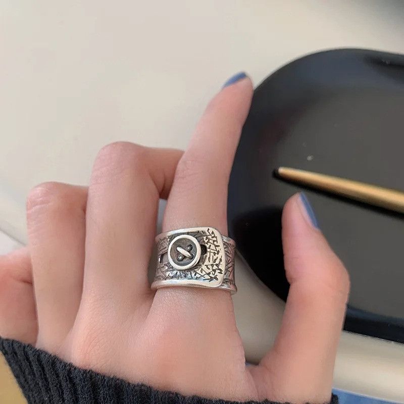 Jewelry × Vintage Retro Clothes Button Wide Ring Size ONE SIZE - 3 Thumbnail