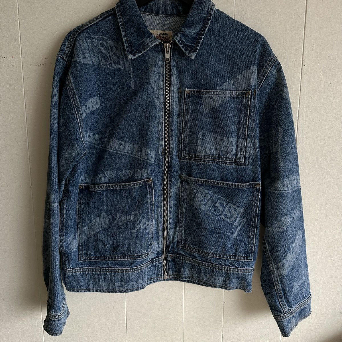 image of Stussy Zip Up Denim Jacket, Men's (Size Small)