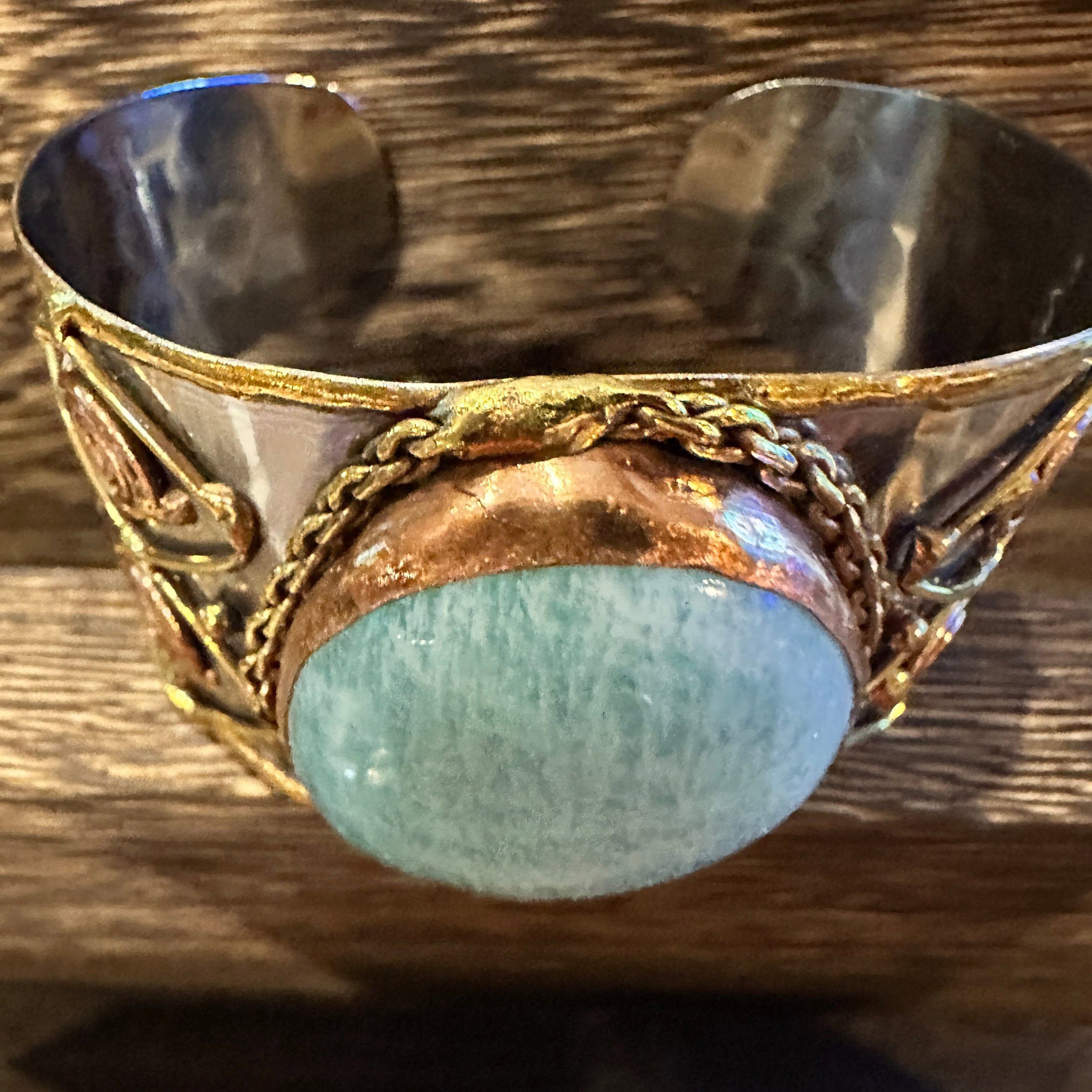 Other Artisan-Made Adjustable Cuff Bracelet with Amazonite Green S Size ONE SIZE - 4 Thumbnail