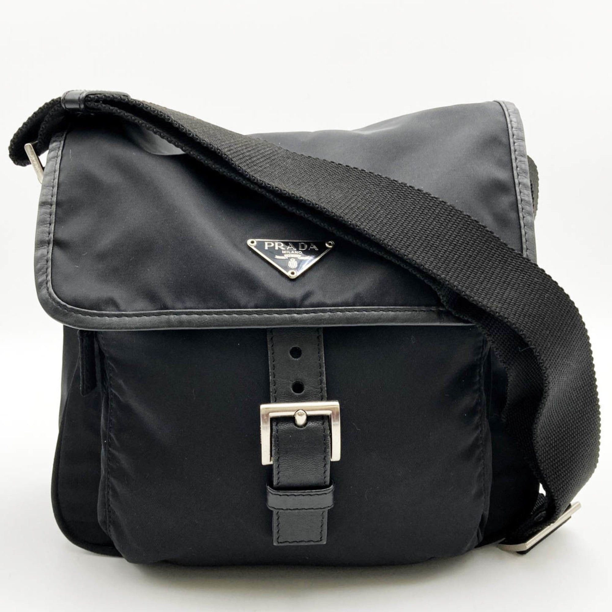 Prada PRADA Shoulder Bag Crossbody Triangle Logo Black Nylon