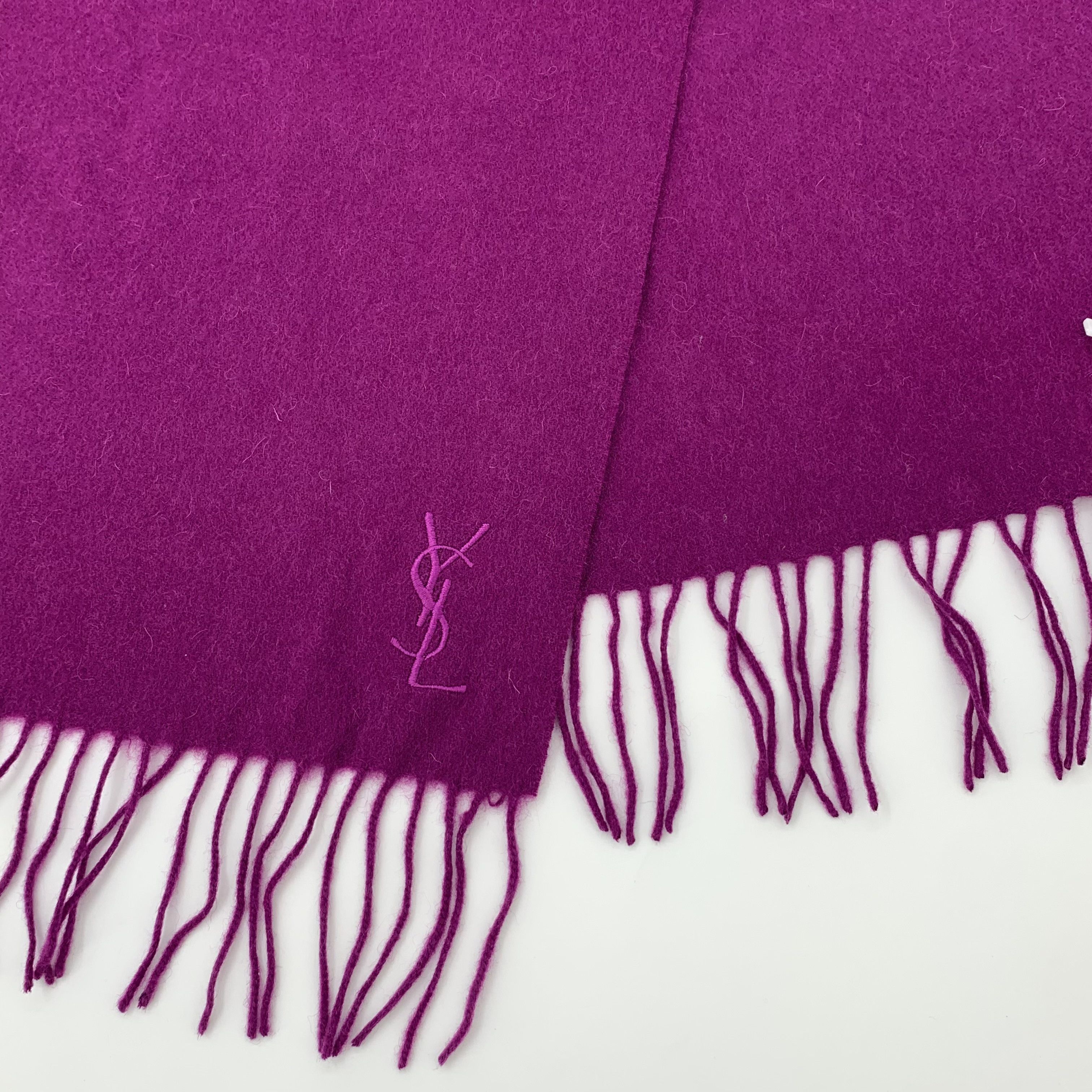 Saint Laurent Paris Saint Laurent Logo Embroidered Wool Fringe Scarf (165×32cm) Size ONE SIZE - 5 Thumbnail