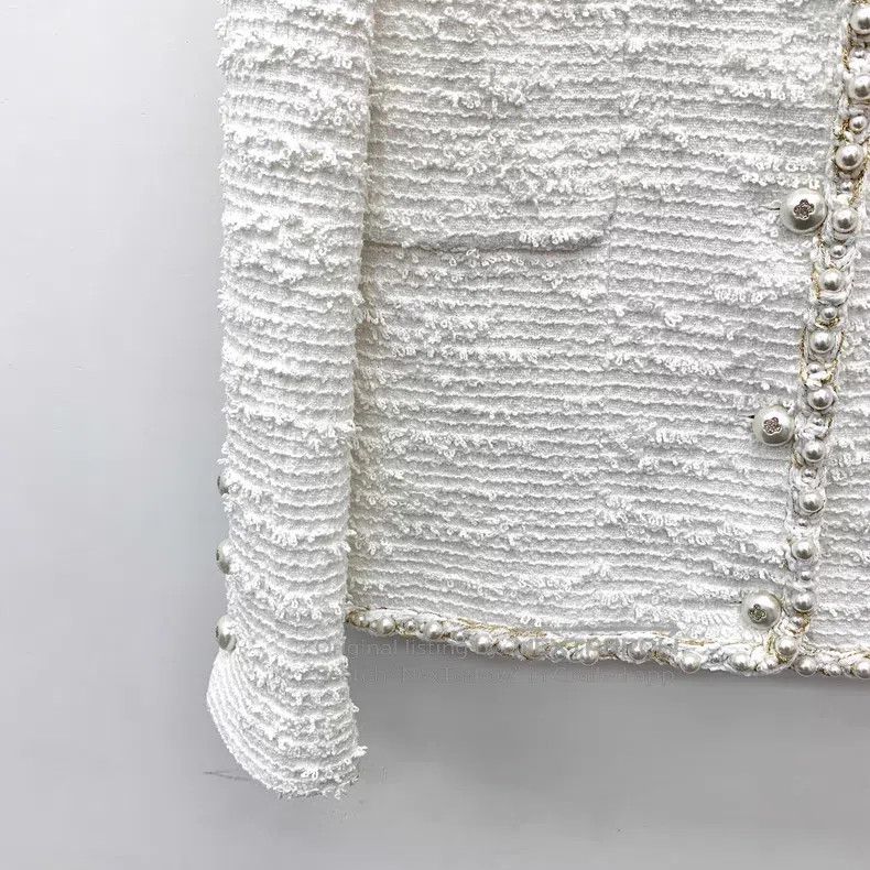 Chanel Chanel White camelia cotton V-neck single-breasted long-sl Size XS / US 0-2 / IT 36-38 - 4 Thumbnail