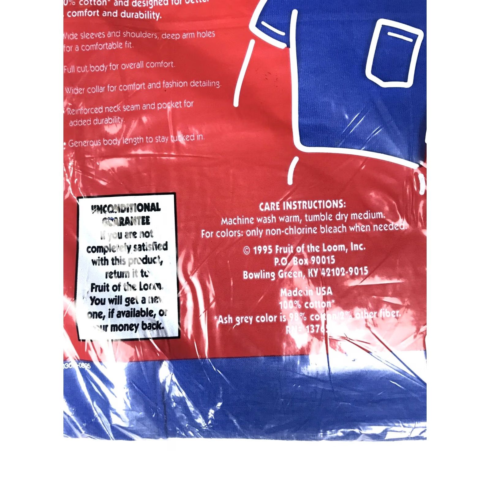 Fruit Of The Loom VINTAGE 90s FRUIT OF THE LOOM POCKET T-Shirt BLUE XL MEN Size US XL / EU 56 / 4 - 4 Thumbnail