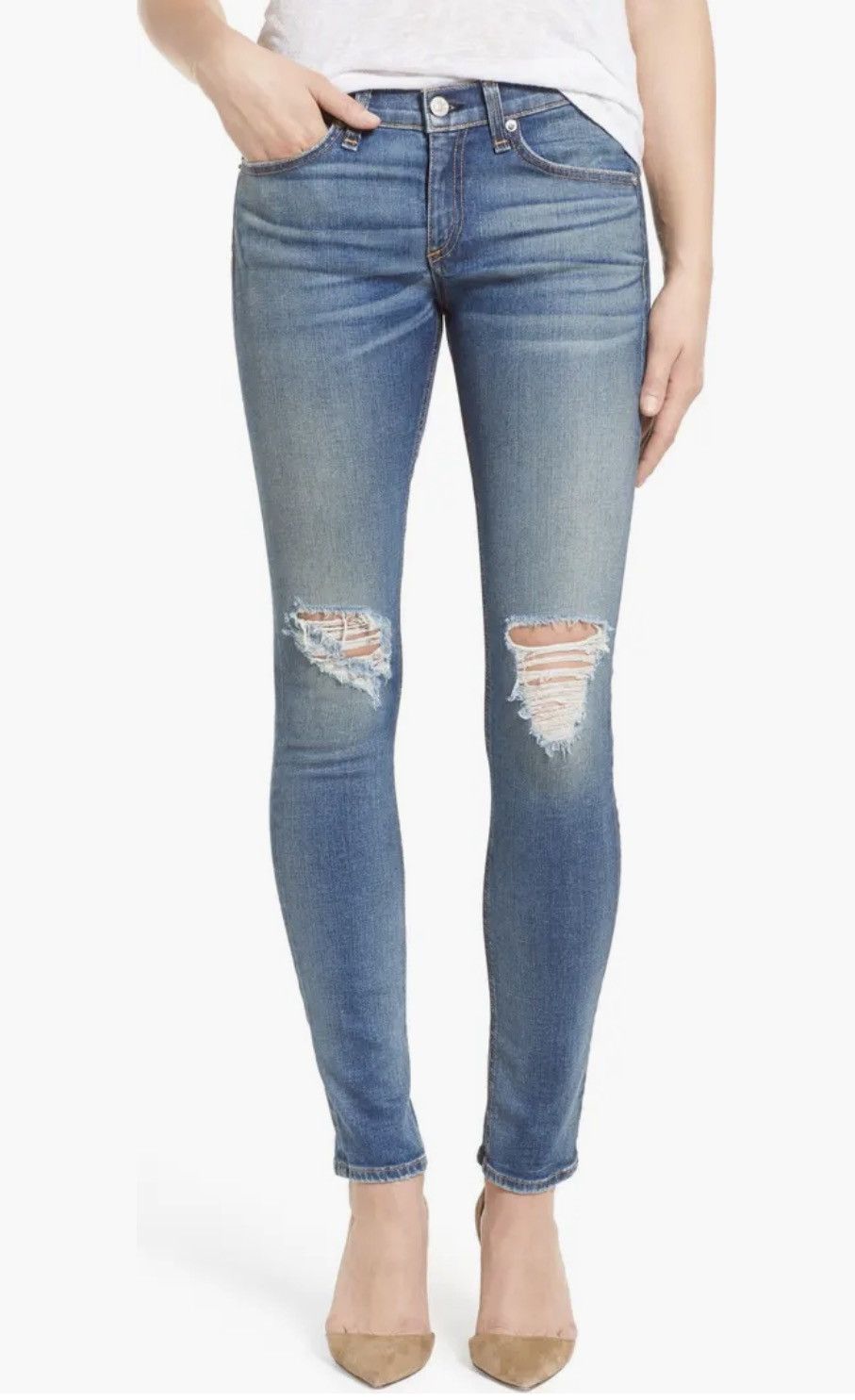 Rag & Bone Rag Cate Ripped Frayed Ankle Skinny Jean Size 26" / US 2 / IT 38 - 2 Thumbnail