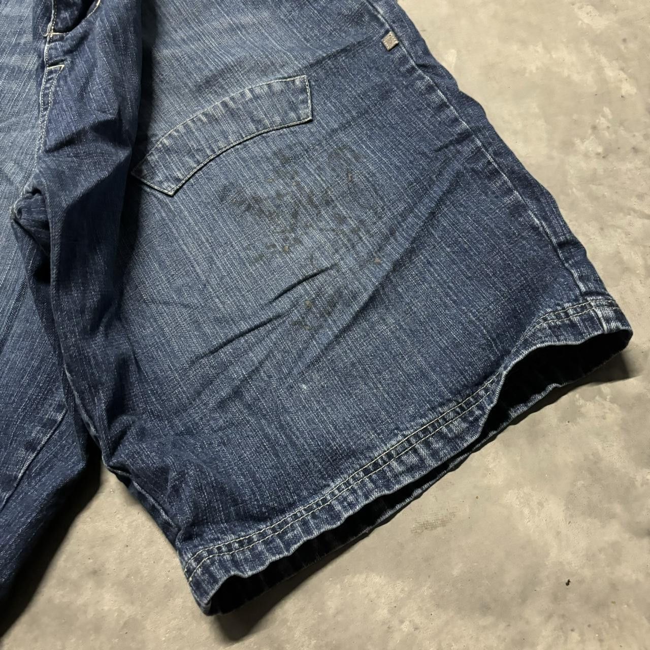 Japanese Brand × Vintage Crazy Vintage Y2K/2000s Super Baggy Grunge Dark Wash Skater Jean Shorts Jorts! Size US 40 / EU 56 - 4 Thumbnail