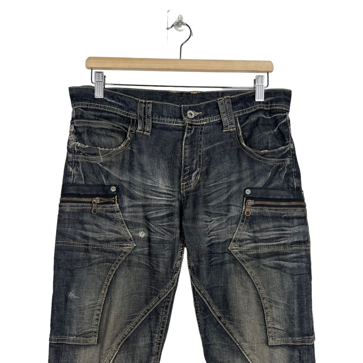 If Six Was Nine 🔥 MICHEL KLEIN ASYMMETRIC CARGO DENIM JEANS Size US 32 / EU 48 - 4 Thumbnail