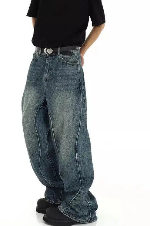 VIBE Baggy Embroidered Wide Leg Denim Jeans Size US 34 / EU 50 - 4 Thumbnail