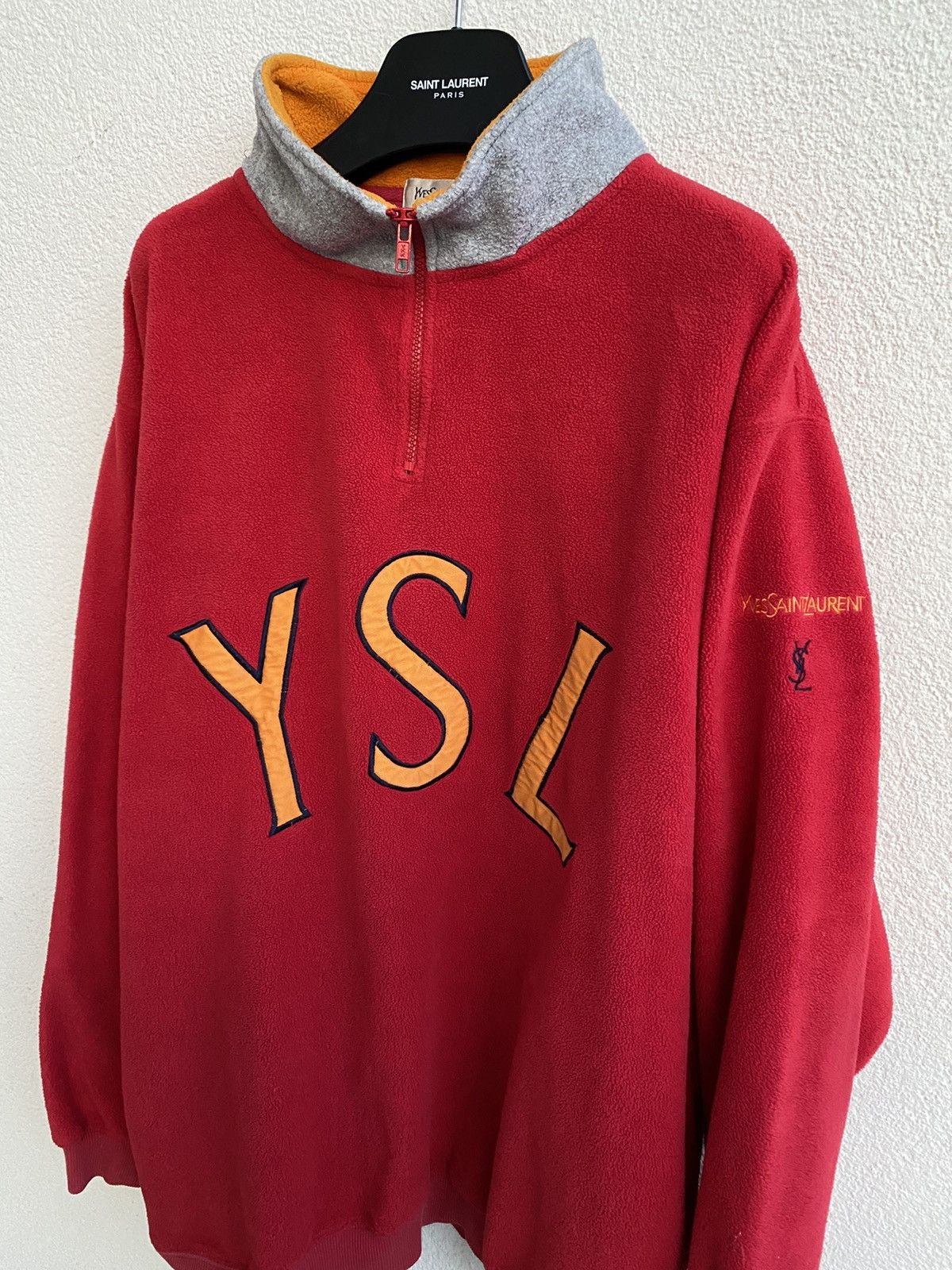 Yves Saint Laurent Fleece YSL Sweatshirt Quarter Zip Big Logo Vintage Sweater Size US XL / EU 56 / 4 - 18 Thumbnail