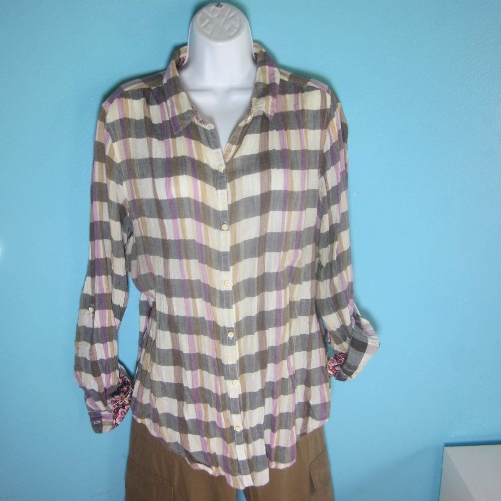 Anthony Sinclair Isabella Sinclair Attay Button Up Shirt Size L Lace Back Plaid Roll Tab Sleeve Size L / US 10 / IT 46 - 4 Thumbnail