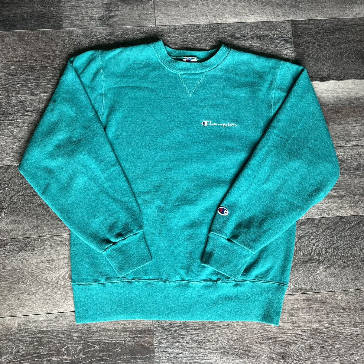 Champion Vintage 1990s Champion Basic Small Logo Turquoise Crewneck Size US M / EU 48-50 / 2 - 1 Thumbnail