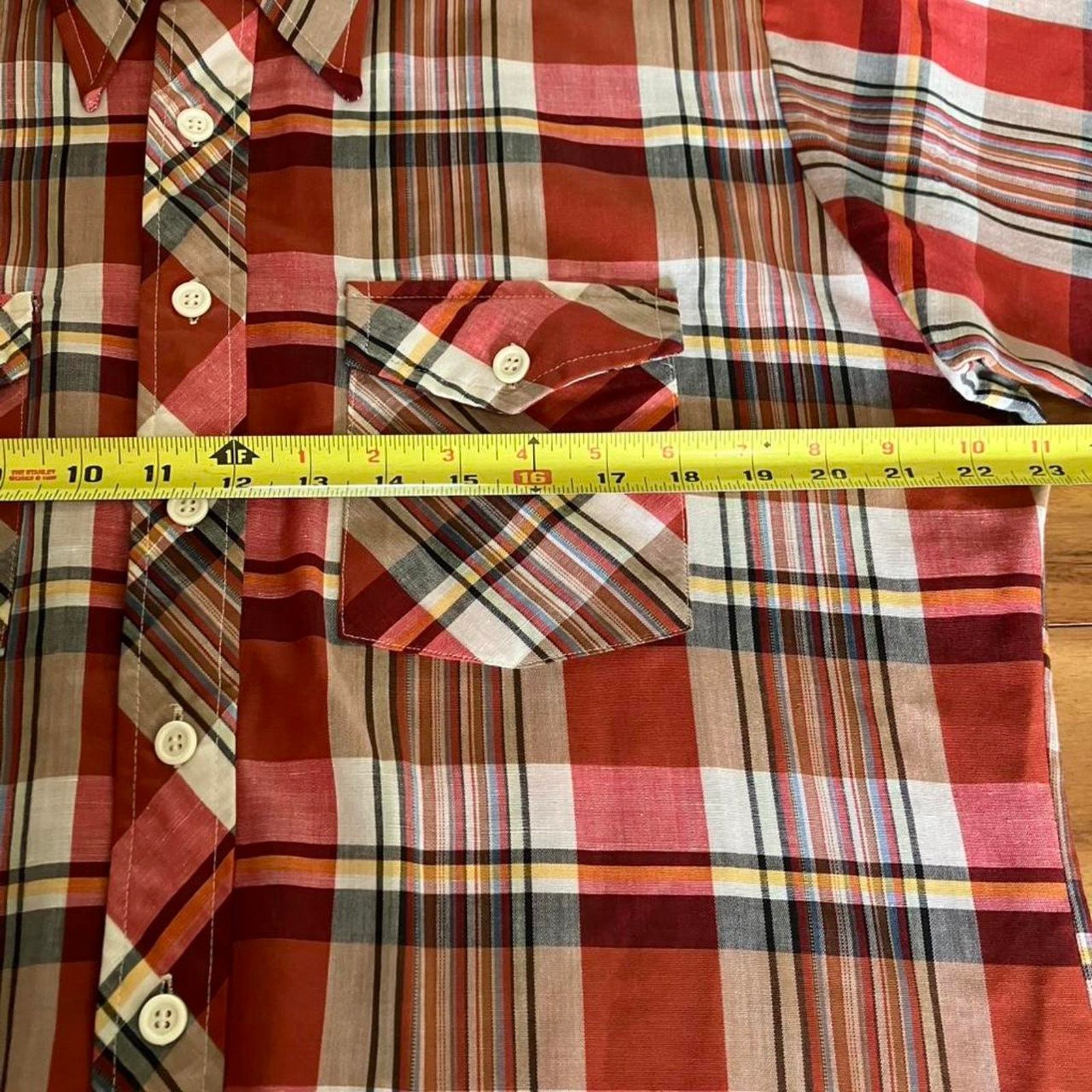 Other True Vtg 70s Short Sleeve Plaid Shirt Single Stitch Sz Large Size US L / EU 52-54 / 3 - 4 Thumbnail