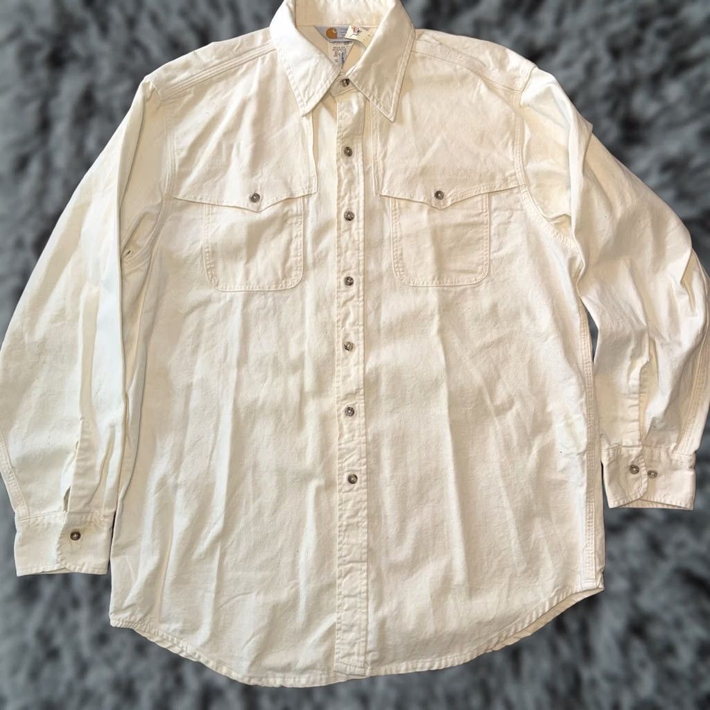 Carhartt Carhartt Mens Long Sleeve Heavyweight Work Shirt XL Outdoor Wear Pockets White Size US XL / EU 56 / 4 - 1 Thumbnail