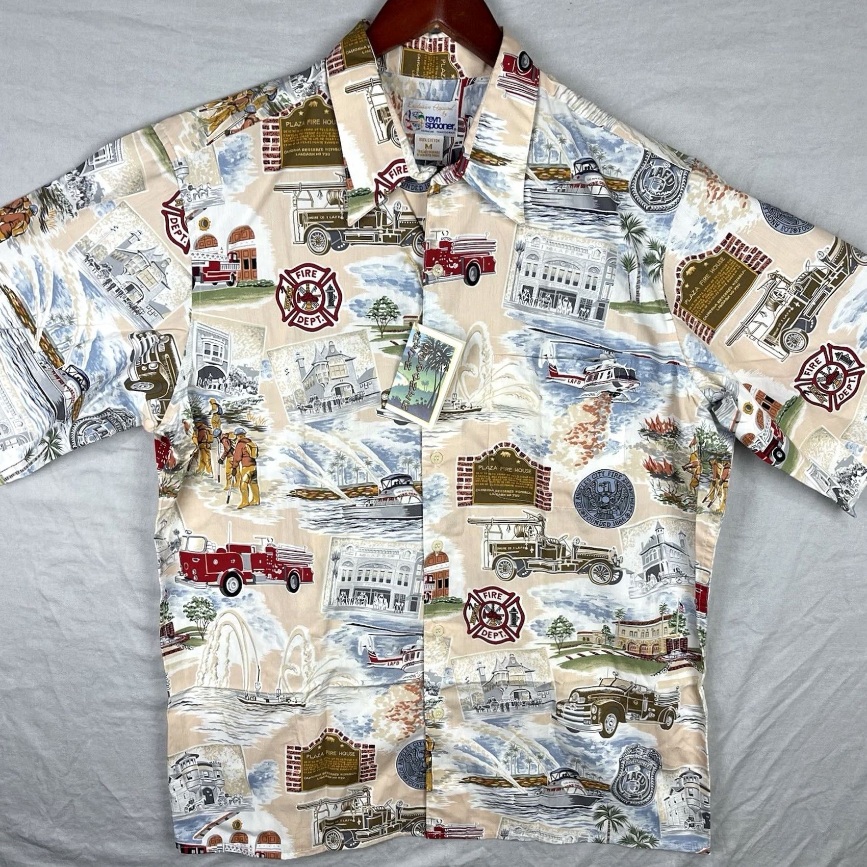 Reyn Spooner Reyn Spooner Shirt Mens Medium Beige Firefighters LAFD Hawaiian Aloha Button Up Size US M / EU 48-50 / 2 - 2 Thumbnail