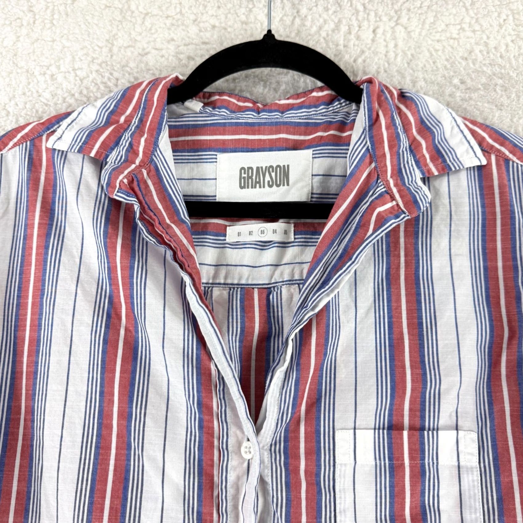 Vintage Grayson The Hero Button-Down Shirt Womens Medium Red Stripe Relaxed Fit Cotton Size M / US 6-8 / IT 42-44 - 3 Thumbnail