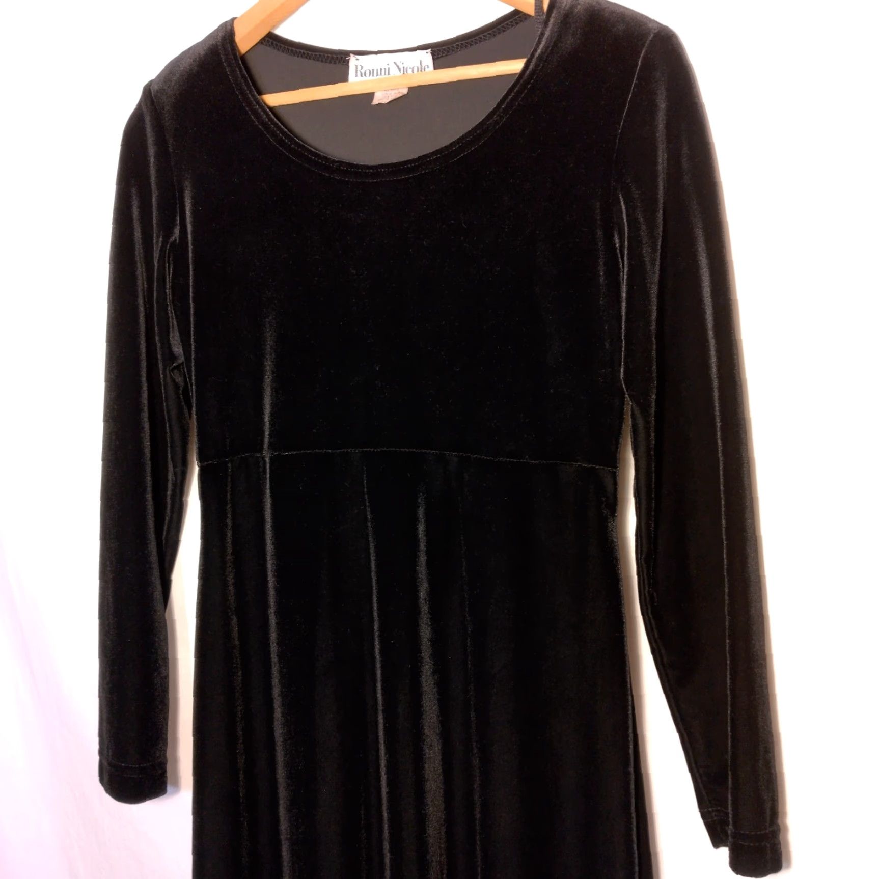 Velour VINTAGE Ronni Nicole Petite Dress Black Velour Stretch 1990s Witchy Gothic Gig Party Women 6P Size M / US 6-8 / IT 42-44 - 7 Thumbnail