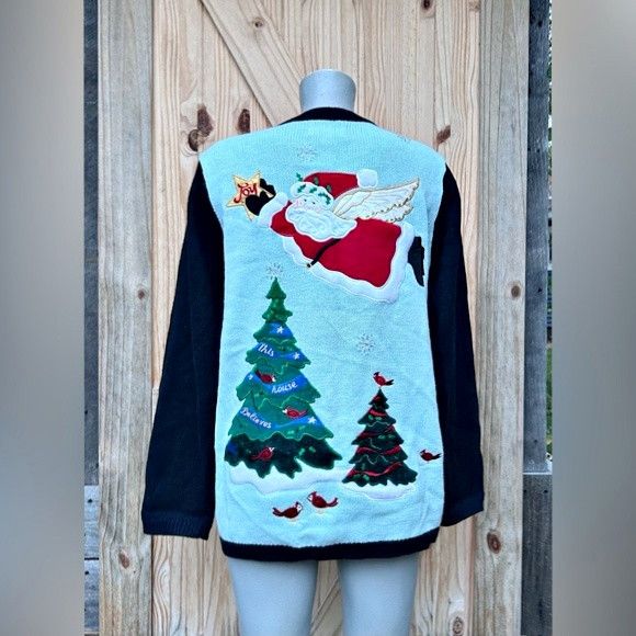 Quacker Factory Vintage Quacker Factory Blue Christmas Cardigan Sweater Size S / US 4 / IT 40 - 5 Thumbnail