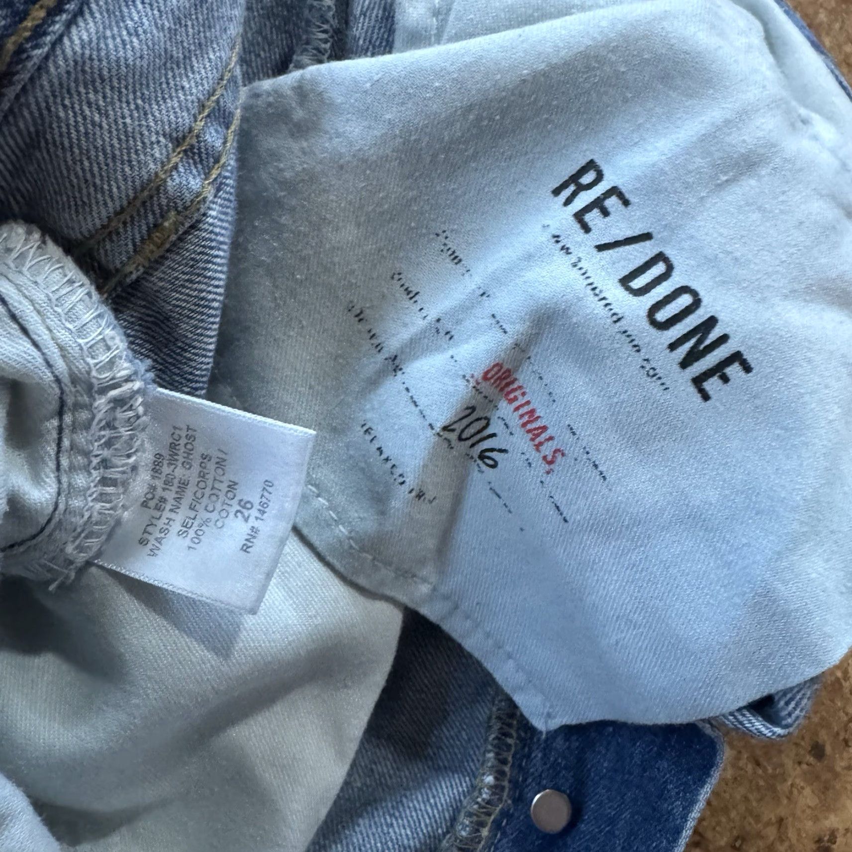 RE/DONE RE/DONE Denim Originals High Rise Light Wash Jeans 26 Regular Straight Womens Distressed 30.5" W 26" Inseam Blue Denim Size 26" / US 2 / IT 38 - 6 Thumbnail