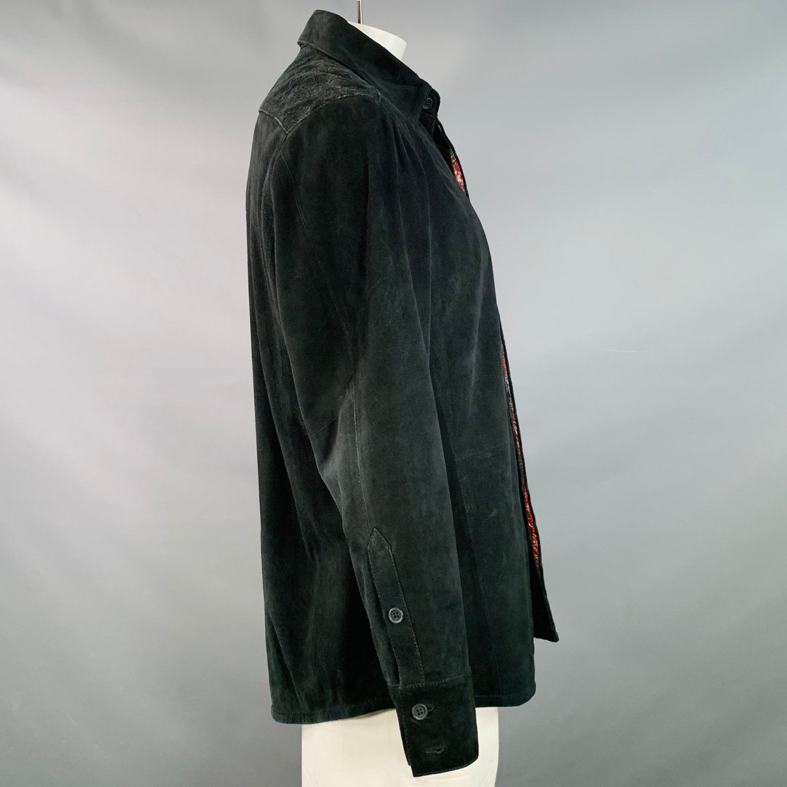 Robert Graham L Black Embroidery Suede Contrast Trim Long Sleeve Shirt Size L / US 10 / IT 46 - 3 Thumbnail