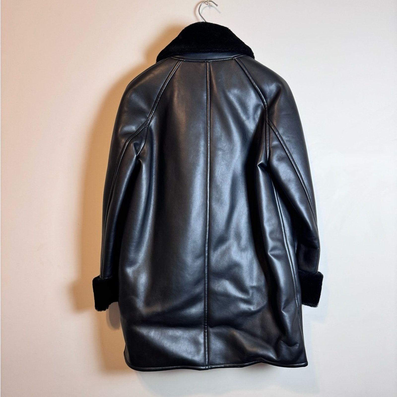 SSENSE DRAE Double-Breasted Black Faux-Leather Coat - Size 36 Size S / US 4 / IT 40 - 4 Thumbnail