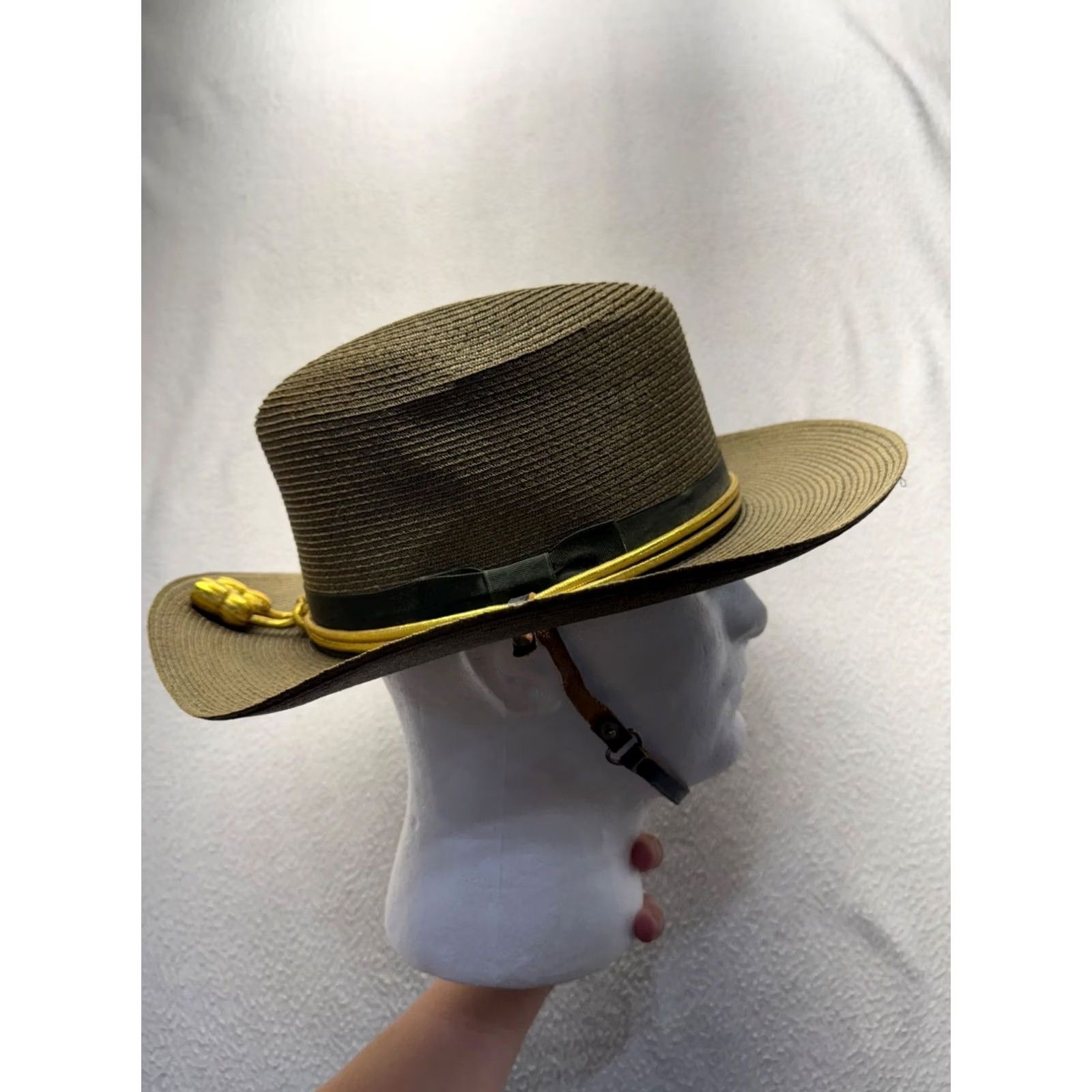 Stetson Stetson Campaign Hat Straw Olive Green With Chin Strap & Gold Acorn Cord 22 Women Mens Size ONE SIZE - 4 Thumbnail