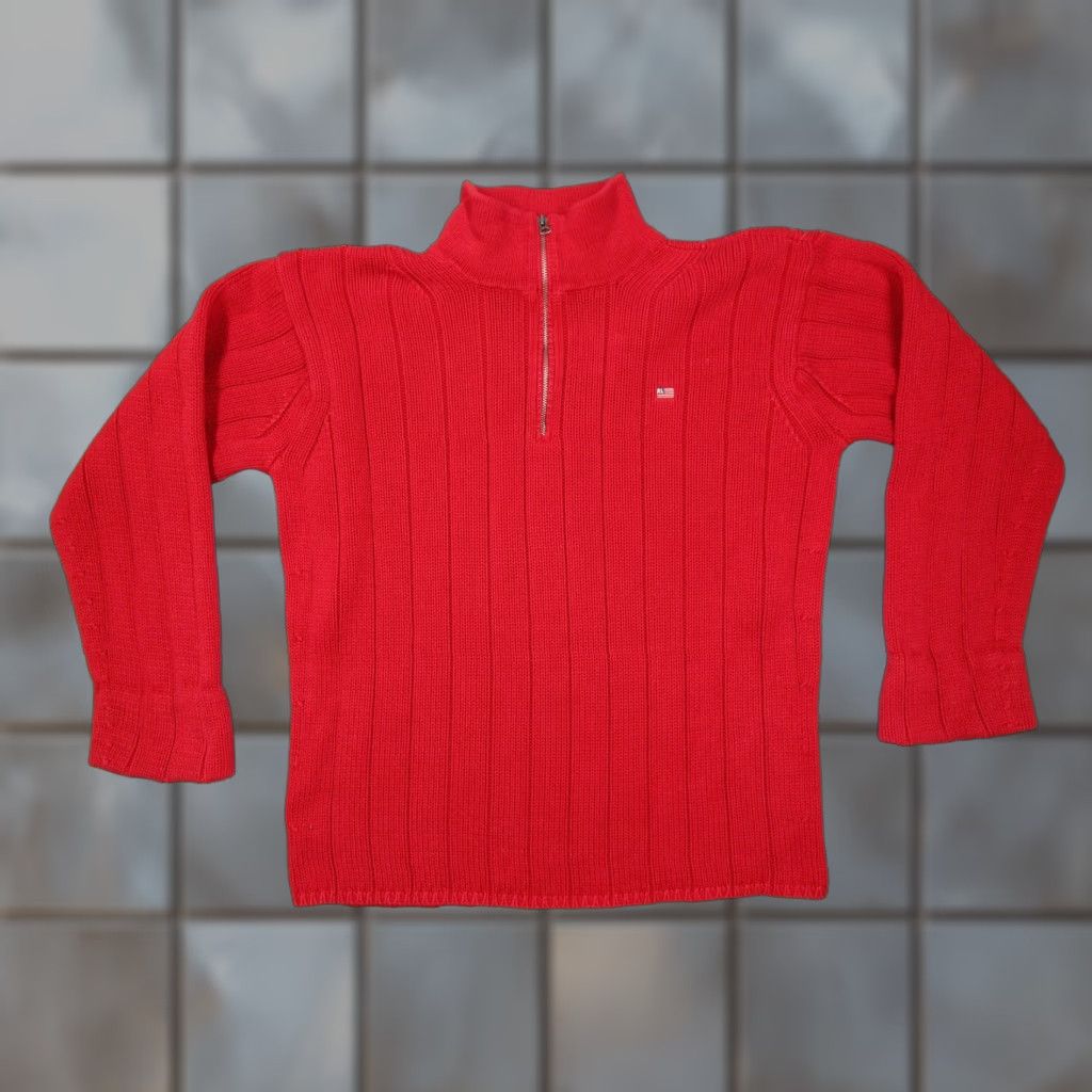 Polo Ralph Lauren VINTAGE Polo Ralph Lauren Sweater Mens Large Red 1/4 Zip Knit Pullover Embroidered USA Flag Cotton Size US L / EU 52-54 / 3 - 1 Thumbnail