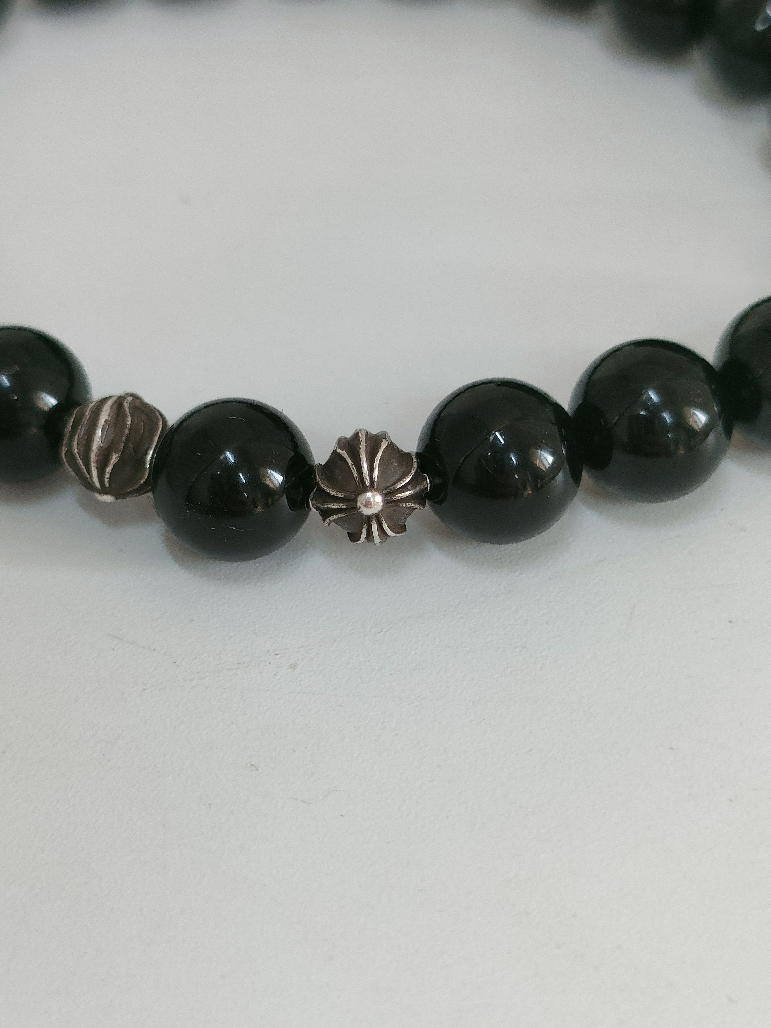 Chrome Hearts Chrome Hearts 8mm Obsidian 4 Silver Cross Bracelet Size ONE SIZE - 6 Thumbnail