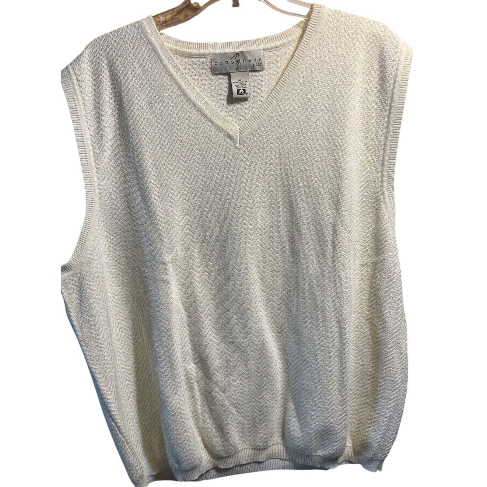 Consensus Sportswear VTG Consensus Golf Sweater Vest Men XL White Cotton Pullover Size US XL / EU 56 / 4 - 1 Thumbnail