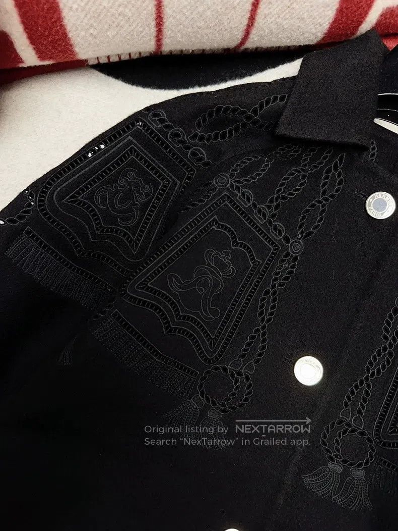 Hermes Hermes Black Cutout Embroidery Pattern Cashmere Coat Size XXS / US 00 / IT 34 - 5 Thumbnail