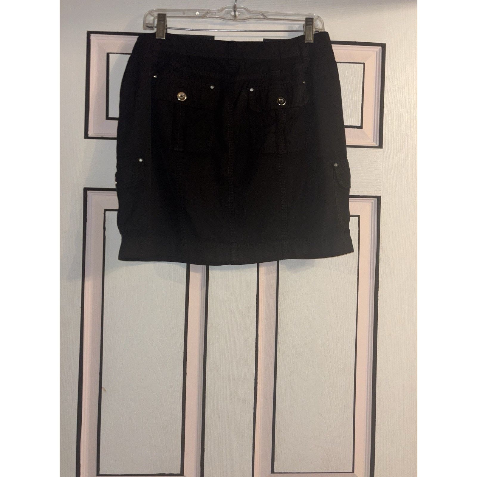 White House Black Market Y2K Black Cargo Mini Skirt Silver Hardware Pockets Goth Sz M Size 29" - 13 Thumbnail