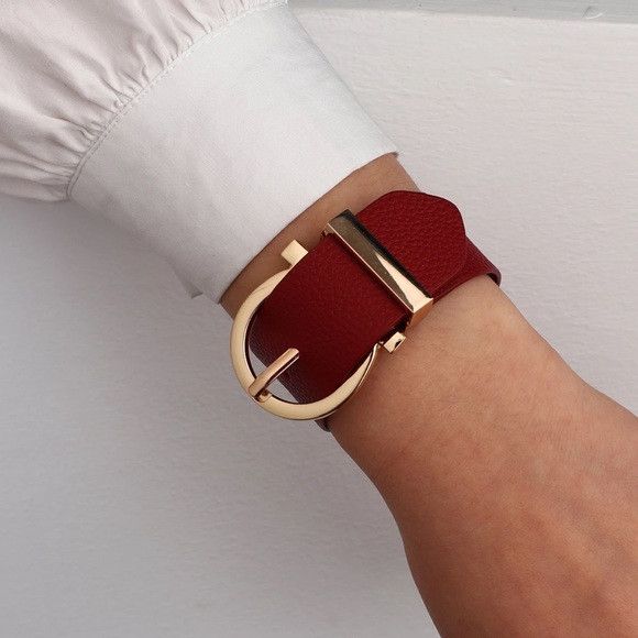 Other Punk Style Adjustable Wide PU Leather Bracelet (Red) Size ONE SIZE - 2 Thumbnail