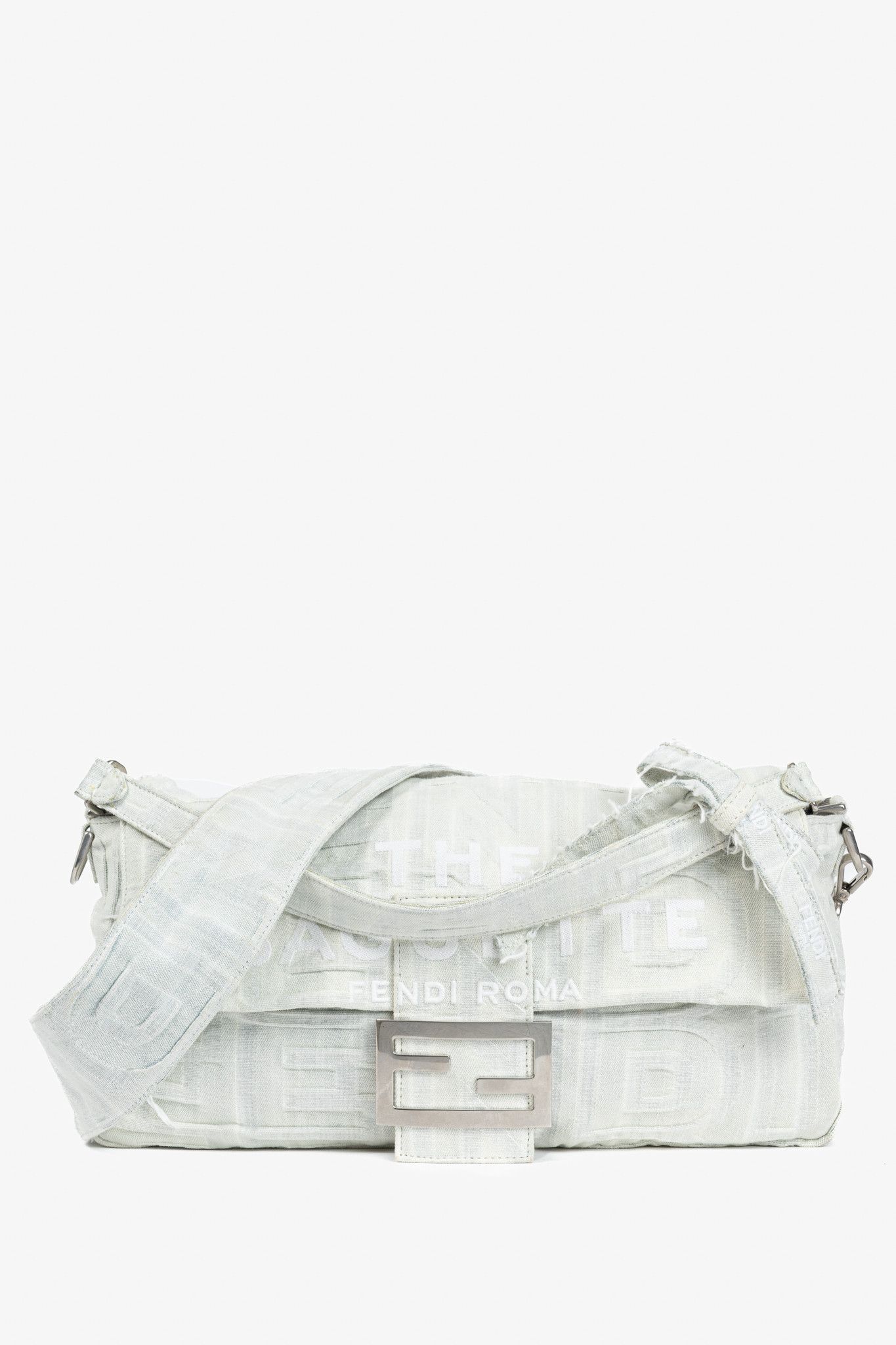Fendi Fendi by Marc Jacobs Maxi Baguette White Denim Shoulder Bag Size ONE SIZE - 1 Thumbnail