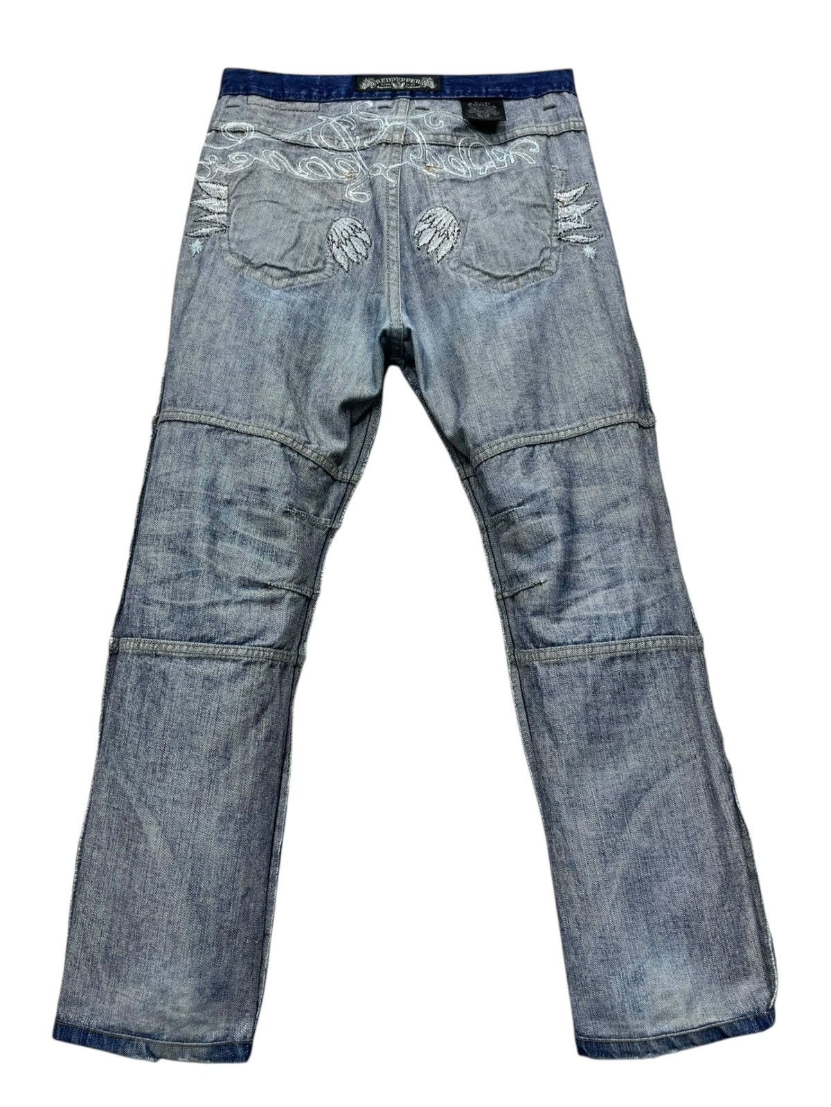 Vintage FYE🔥Vintage RED PEPPER Punk Angel Wings Big Spell-out Jeans Size 31" - 15 Thumbnail