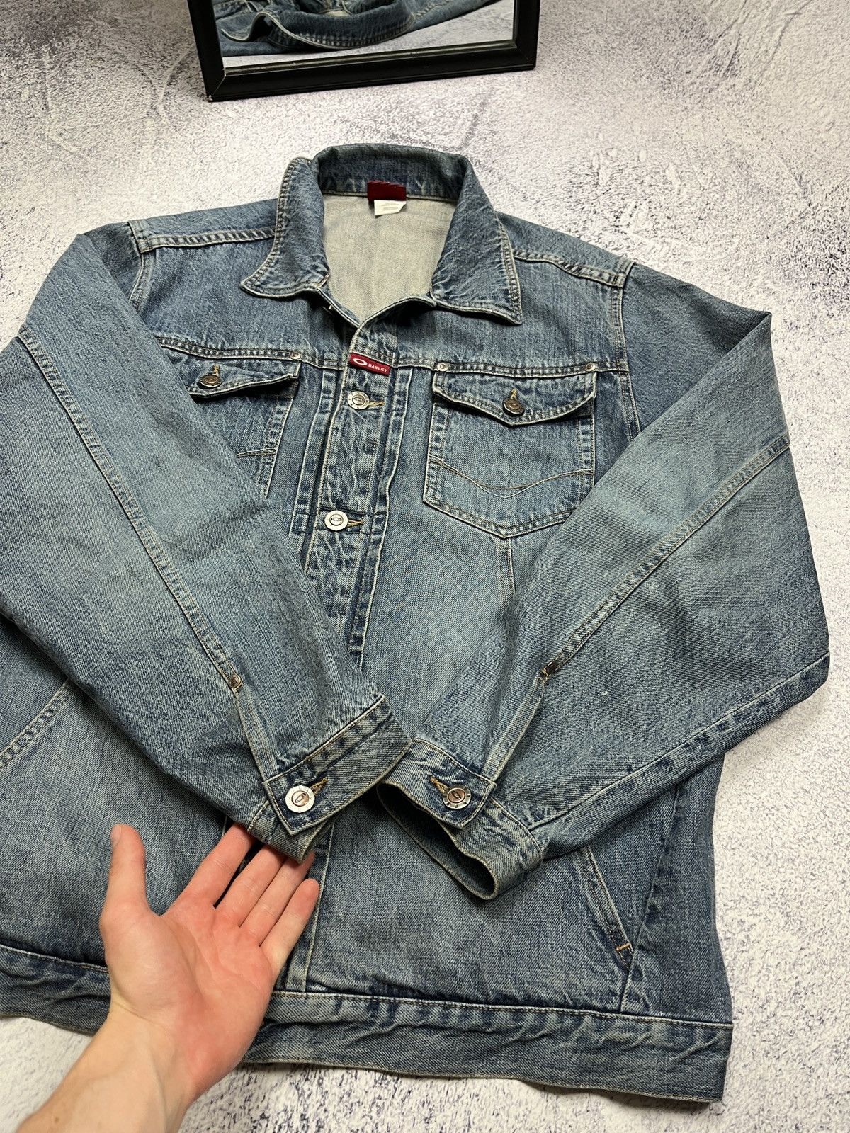 Oakley Crazy Vintage 00’s Oakley Industries Denim Jeans Jacket Y2k Size US XL / EU 56 / 4 - 12 Thumbnail