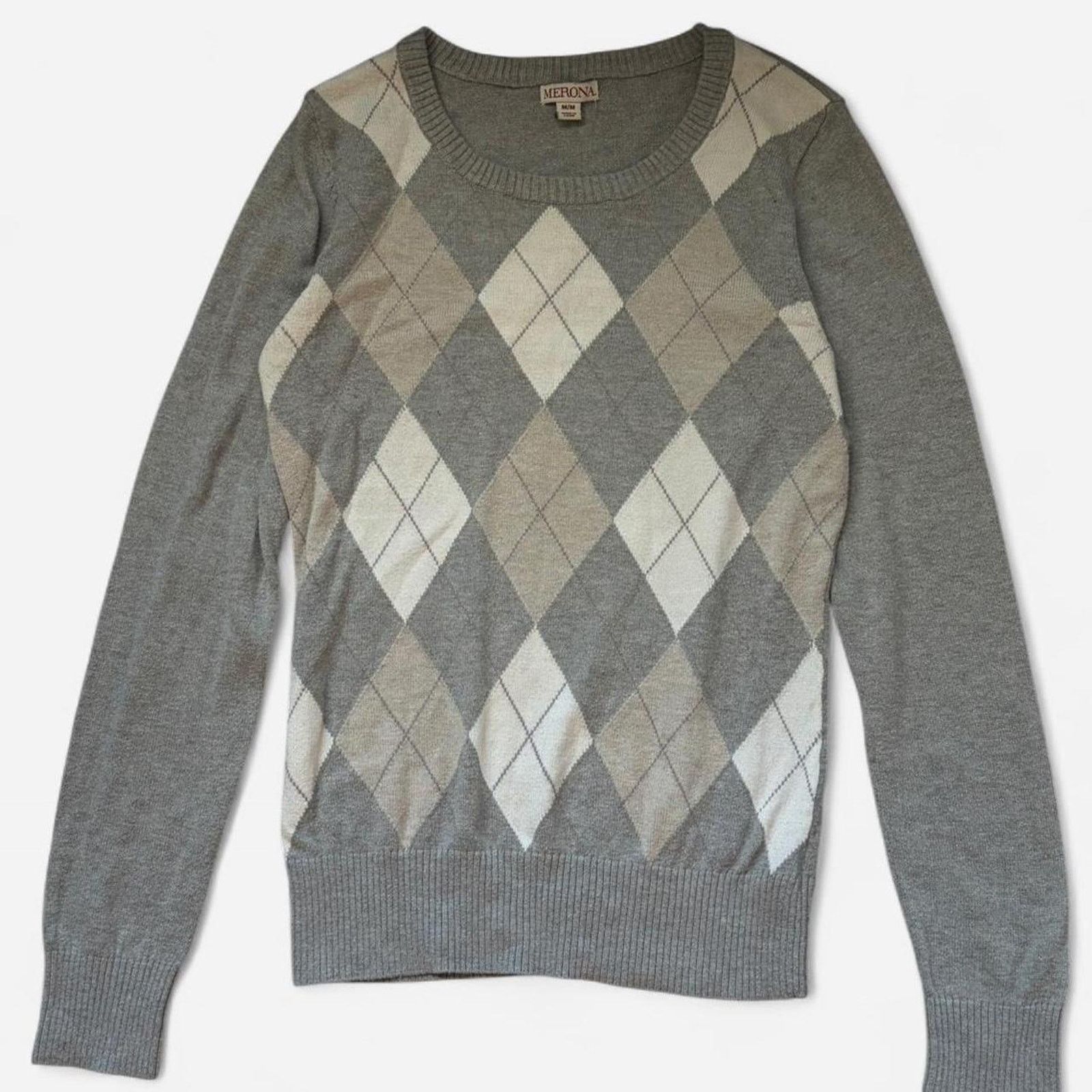 Merona Merona Grey & White Plaid Long Sleeve - Size: M Size M / US 6-8 / IT 42-44 - 1 Thumbnail