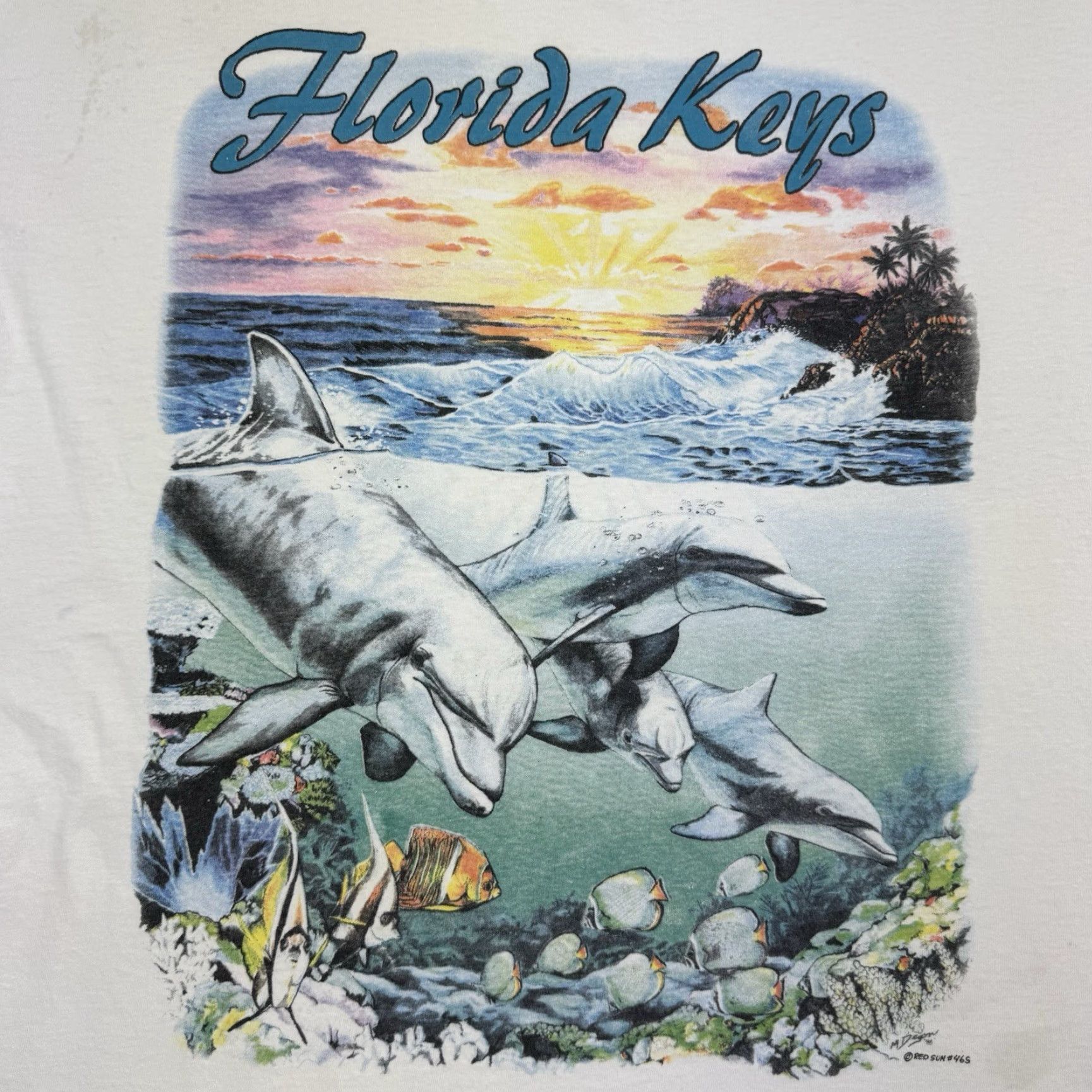 Vintage VINTAGE Florida Keys Ocean Nature T Shirt Adult XL White Dolphins 90s Mens Size US XL / EU 56 / 4 - 7 Thumbnail