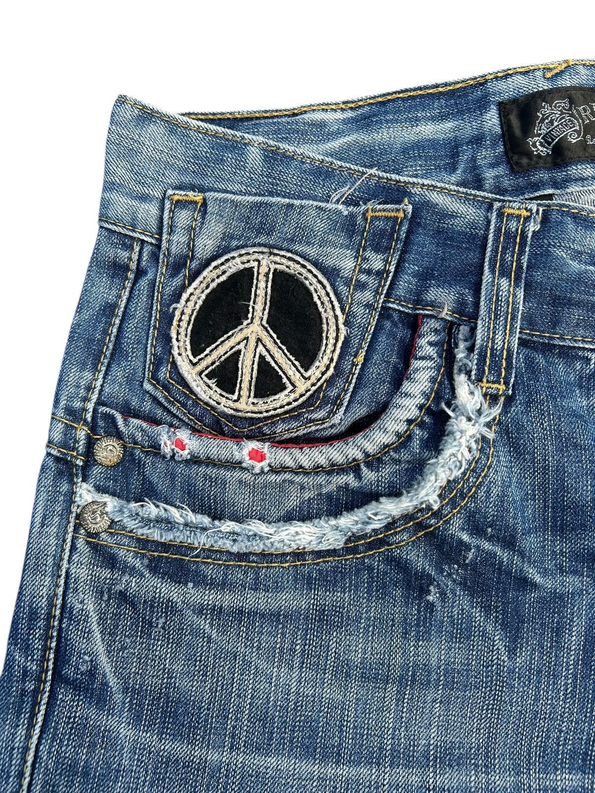 Kapital RED PEPPER JAPAN HIPPIES SMILE DISTRESSED DENIM JEANS Size US 34 / EU 50 - 3 Thumbnail